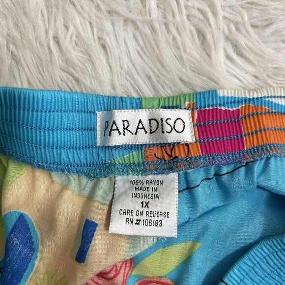 VTG 90s Paradise Turquoise Beaded Novelty Print 1X Pants Resort Wear Beach Fish - Picture 9 of 11